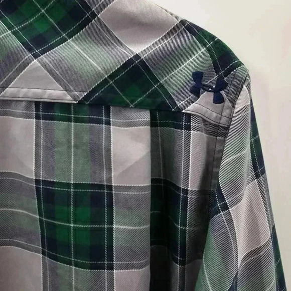 Under Armour Green Plaid Elbow Patch Button Lovesleeve Utility Shirt Large - Picture 7 of 7